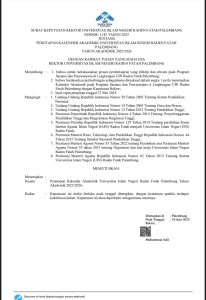SK Penetapan Kalender Akademik UIN Raden Fatah Palembang Tahun Akademik 2025/2026